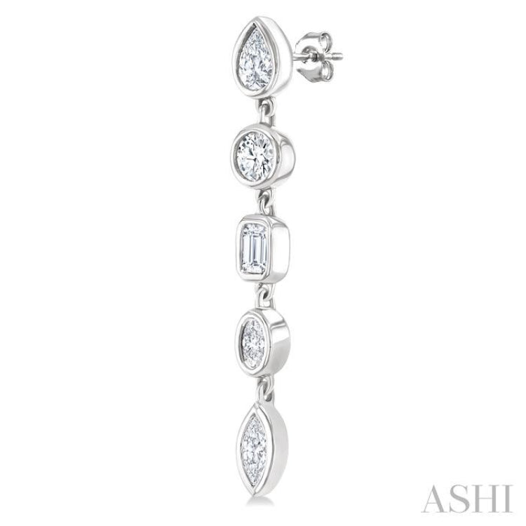 1 Ctw Bezel Set Mixed Diamond Cut Fashion Earrings in 14K White Gold