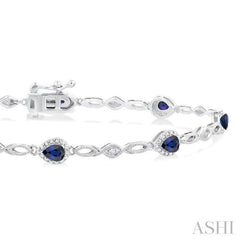 4X3 MM Pear Cut Sapphire and 1/20 Ctw Round Cut Diamond Precious Fashion Bracelet in 10K White Gold