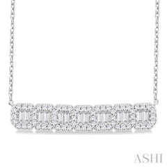 1/2 Ctw Interlocked Octagonal Shape Motif Fusion Baguette and Round Cut Diamond Necklace in 14K White Gold