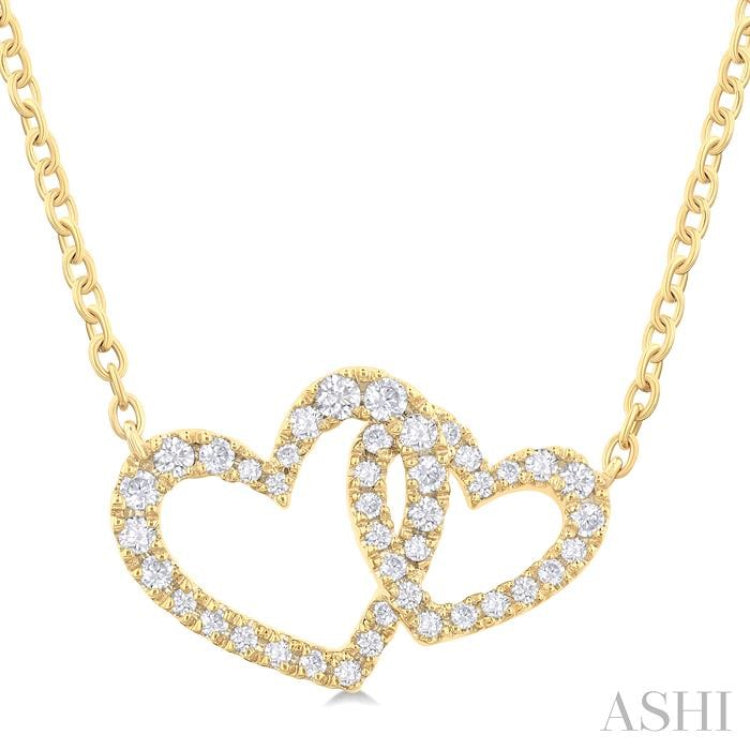 1/4 ctw Interlocked Heart Round Cut Diamond Fashion Pendant With Chain in 10K Yellow Gold