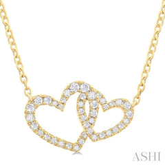 1/4 ctw Interlocked Heart Round Cut Diamond Fashion Pendant With Chain in 10K Yellow Gold