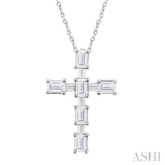 1/2 Ctw Cross Emerald Cut Diamond Fashion Pendant With Chain in 14K White Gold