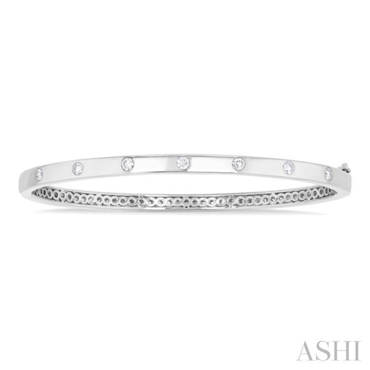 3/8 ctw Flush Bezel Set Diamond Fashion Bangle in 14K White Gold