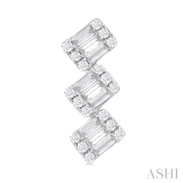 1/3 Ctw Zig-Zag Fusion Baguette and Round Cut Diamond Fashion Earrings in 10K White Gold