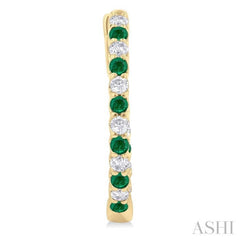 1.8MM Emerald and 1/2 ctw Round Cut Inside-Out Diamond Precious Hoop Earrings in 14K Yellow Gold