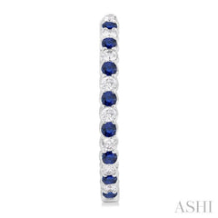 2.1 MM Round Sapphire and 1 Ctw Round Cut Diamond Inside & Outside Alternating Precious Hoop Earrings in 14K White Gold