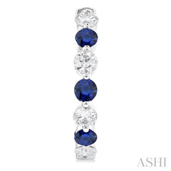 2.85MM Round Cut Sapphire and 1 ctw Round Cut Diamond Precious Inside-Out Alternating Hoop Earrings in 14K White Gold