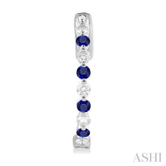 2MM Round Cut Sapphire and 1/2 ctw Round Cut Diamond Precious Inside-Out Alternating Hoop Earrings in 14K White Gold