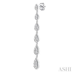 1/2 ctw Graduated Pear Shape Round Cut Diamond Fashion Long Earring in 14K White Gold