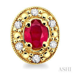 4x3 MM Oval Shaped Ruby and 1/10 Ctw Single Cut Diamond Earrings in 10K Yellow Gold