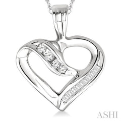 1/4 Ctw Baguettes and Round Diamond Heart Pendant in 10K White Gold with Chain