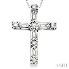 1/10 Ctw Diamond Cross Pendant in 10K White Gold with Chain