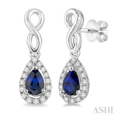 5x3 MM Pear Shape Sapphire and 1/6 Ctw Round Cut Diamond Earrings in 14K White Gold