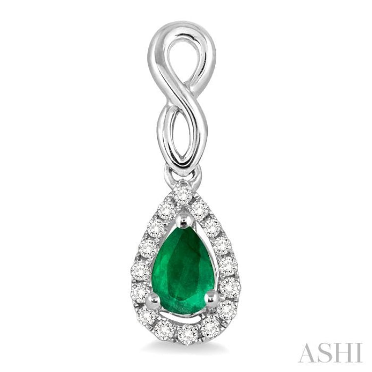 5x3 MM Pear Shape Emerald and 1/6 Ctw Round Cut Diamond Earrings in 14K White Gold