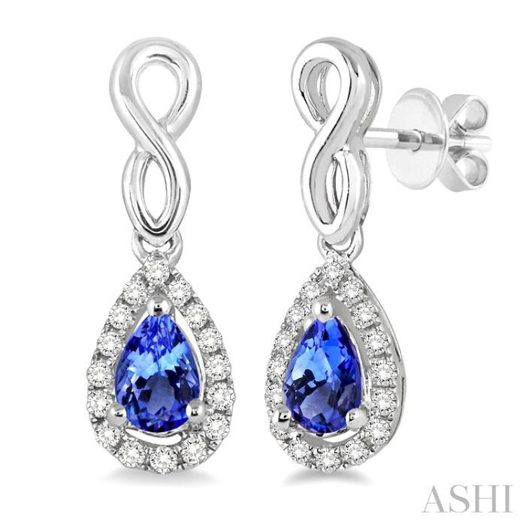 5x3 MM Pear Shape Tanzanite and 1/6 Ctw Round Cut Diamond Earrings in 10K White Gold