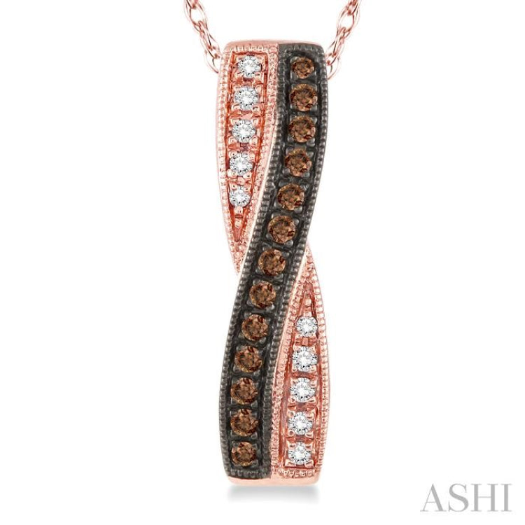 1/5 Ctw White and Champagne Brown Single Cut Diamond Pendant in 10K Rose Gold with Chain