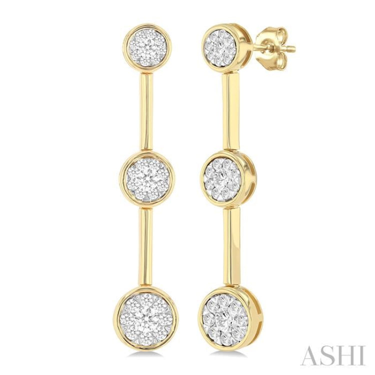 3/4 Ctw Lovebright Circular Mount & Bar Link Round Cut Diamond Fashion Earrings in 14K Yellow and White Gold