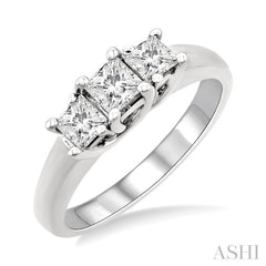3/4 Ctw Three Stone Princess Cut Diamond Ring in 14K White Gold