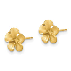 14k Satin Diamond-cut Plumeria Post Earrings