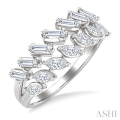 3/4 Ctw Split Twin Row Marquise and Baguette Cut Diamond Fashion Ring in 14K White Gold