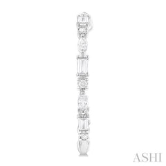 1 1/6 Ctw Inside & Outside Mixed Diamond Cut Fashion Open Hoop Earrings in 14K White Gold