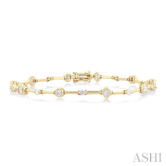 1 1/5 Ctw Mixed Diamond Cut Bar Link Bracelet in 14K Yellow Gold