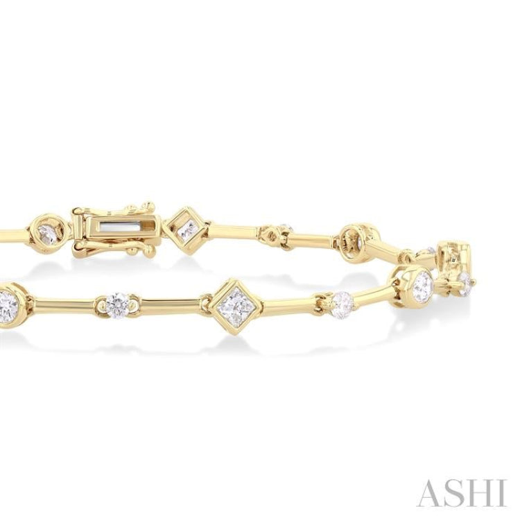 1 1/5 Ctw Mixed Diamond Cut Bar Link Bracelet in 14K Yellow Gold