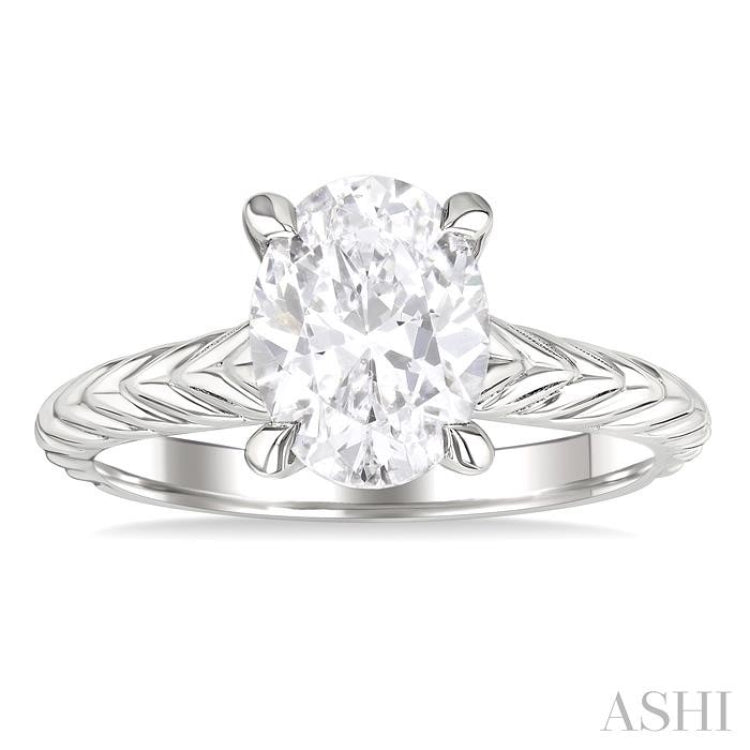 1/20 Ctw Oval Shape Round Cut Diamond Semi-Mount Engagement Ring in 14K White Gold