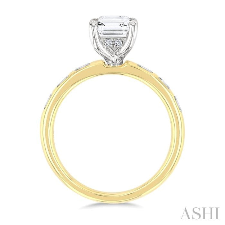 1/4 Ctw Emerald Shape Baguette and Round Cut Diamond Semi-Mount Engagement Ring in 14K Yellow and White Gold