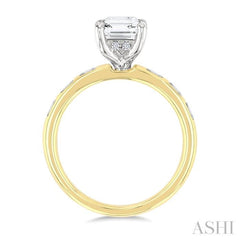 1/4 Ctw Emerald Shape Baguette and Round Cut Diamond Semi-Mount Engagement Ring in 14K Yellow and White Gold