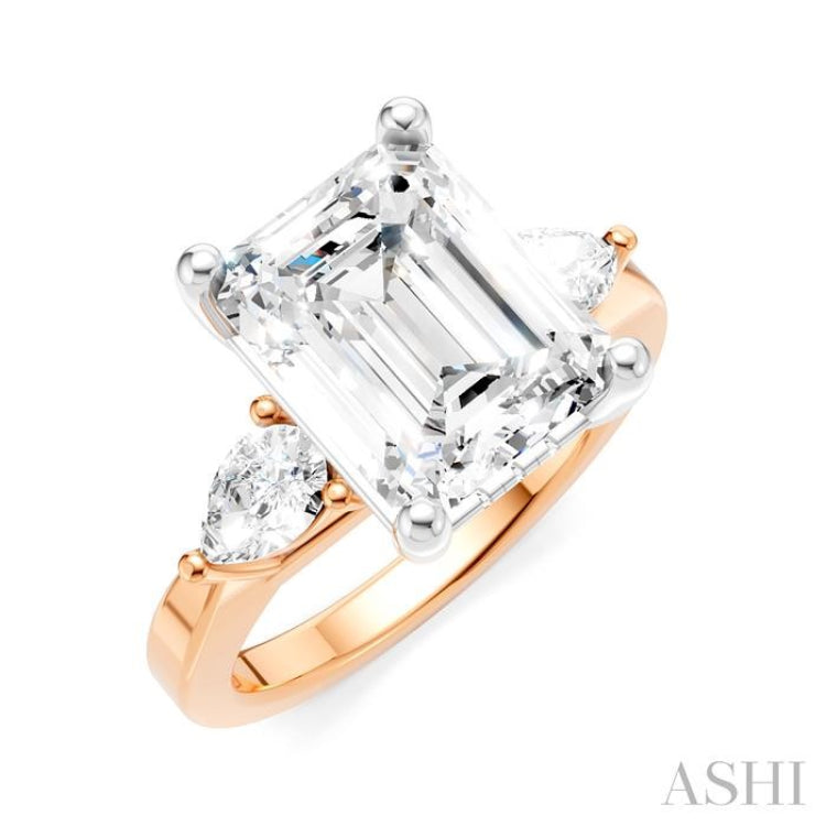 1/2 Ctw Tri-Mount Emerald Shape Center Pear and Round Cut Diamond Semi-Mount Engagement Ring in 14K Rose and White Gold