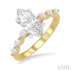 3/8 Ctw Marquise Cut Diamond Semi Mount Engagement Ring in 14K Yellow and White Gold