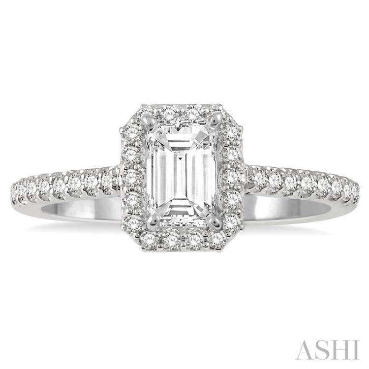 1/6 Ctw Octagon Shape Semi Mount Round Cut Diamond Ring in 14K White Gold
