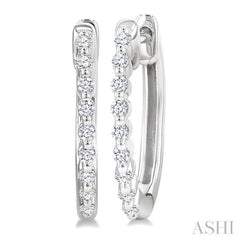 1/6 Ctw Petite Shared Prong Round Cut Diamond Hoop Earrings in Sterling Silver