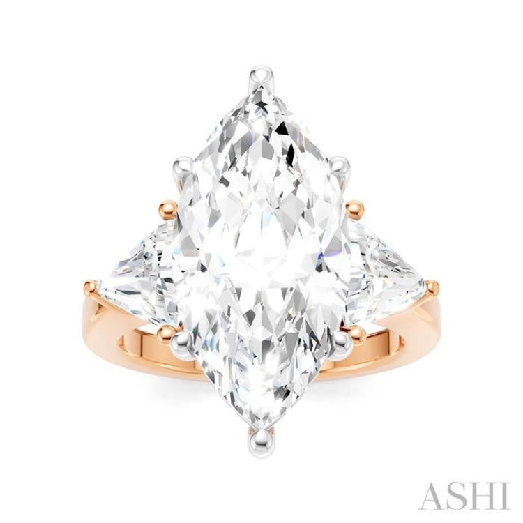 1 1/10 Ctw Marquise Shape Trillion and Round Cut Diamond Semi-Mount Engagement Ring in 14K Rose and White Gold