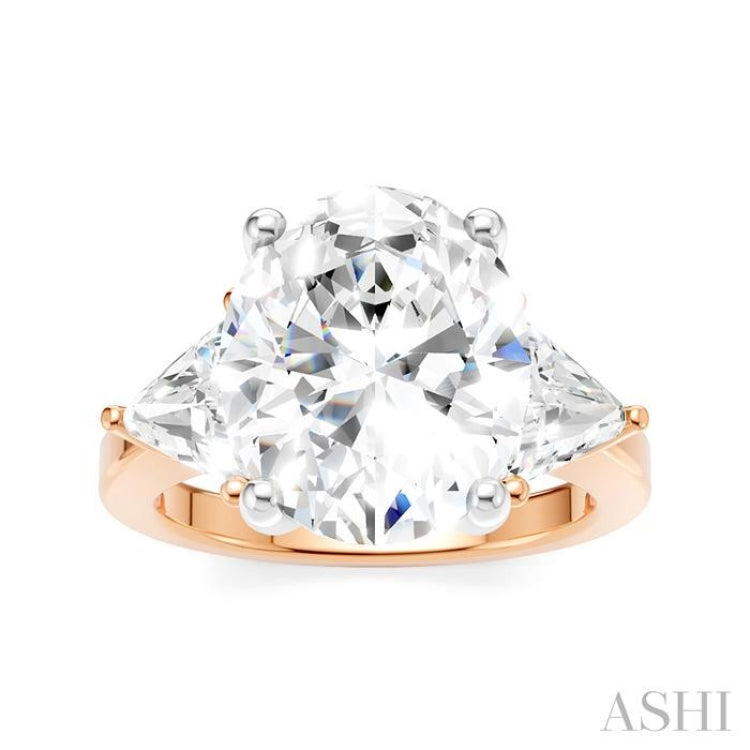 1 1/10 Ctw Oval Shape Trillion Cut & Round Cut Diamond Semi-Mount Engagement Ring in 14K Rose and White Gold