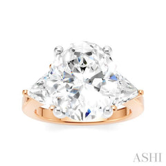 1 1/10 Ctw Oval Shape Trillion Cut & Round Cut Diamond Semi-Mount Engagement Ring in 14K Rose and White Gold