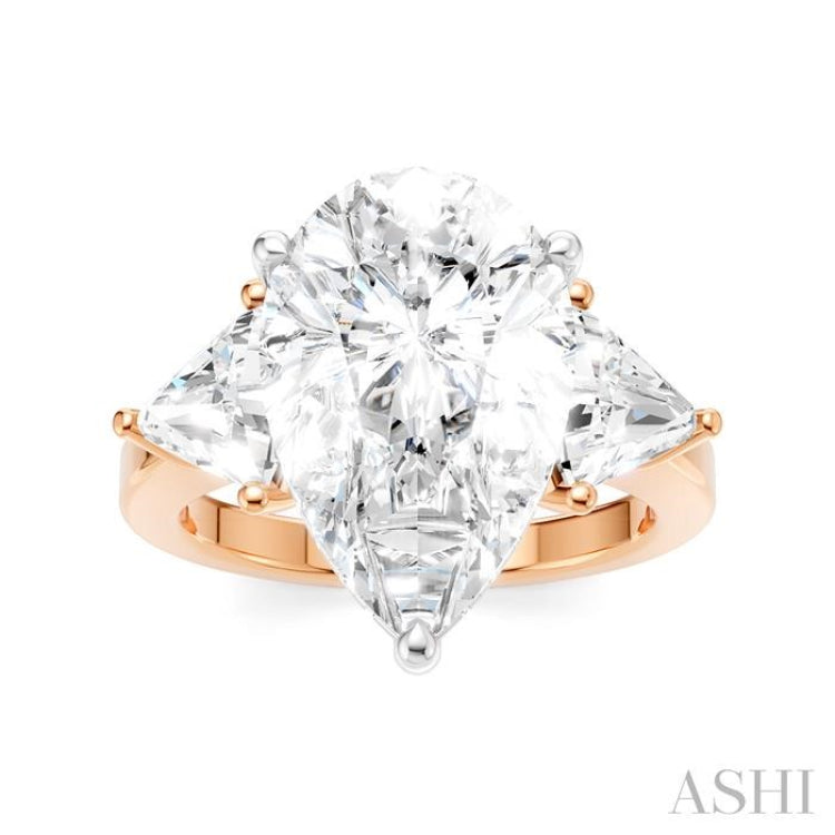 1 1/10 Ctw Pear Shape Trillion Cut & Round Cut Diamond Semi-Mount Engagement Ring in 14K Rose and White Gold