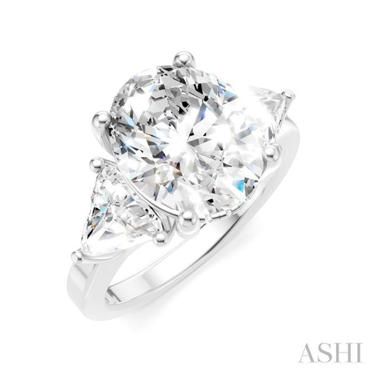1 1/10 Ctw Oval Shape Trillion Cut & Round Cut Diamond Semi-Mount Engagement Ring in 14K White Gold