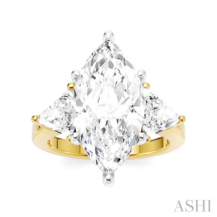 1 1/10 Ctw Marquise Shape Trillion and Round Cut Diamond Semi-Mount Engagement Ring in 14K Yellow and White Gold