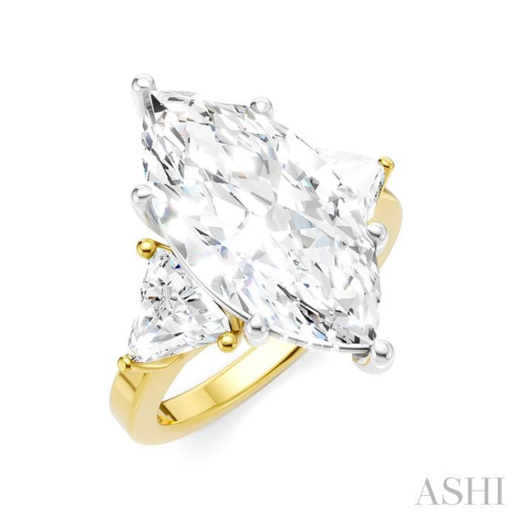 1 1/10 Ctw Marquise Shape Trillion and Round Cut Diamond Semi-Mount Engagement Ring in 14K Yellow and White Gold