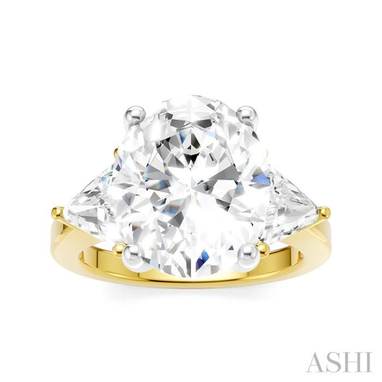 1 1/10 Ctw Oval Shape Trillion Cut & Round Cut Diamond Semi-Mount Engagement Ring in 14K Yellow and White Gold