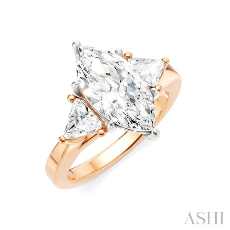 1/2 Ctw Marquise Shape Trillion and Round Cut Diamond Semi-Mount Engagement Ring in 14K Rose and White Gold
