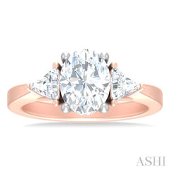 1/2 Ctw Oval Shape Trillion Cut & Round Cut Diamond Semi-Mount Engagement Ring in 14K Rose and White Gold