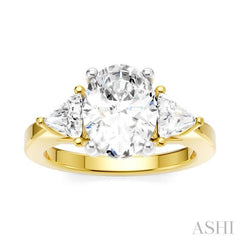 1/2 Ctw Oval Shape Trillion Cut & Round Cut Diamond Semi-Mount Engagement Ring in 14K Yellow and White Gold