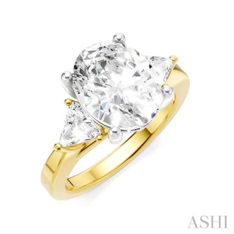 1/2 Ctw Oval Shape Trillion Cut & Round Cut Diamond Semi-Mount Engagement Ring in 14K Yellow and White Gold