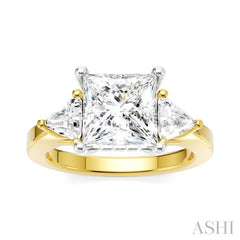 1/2 Ctw Princess Shape Trillion Cut & Round Cut Diamond Semi-Mount Engagement Ring in 14K Yellow and White Gold