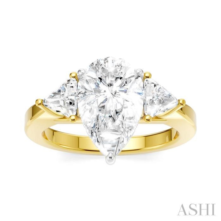 1/2 Ctw Pear Shape Trillion Cut & Round Cut Diamond Semi-Mount Engagement Ring in 14K Yellow and White Gold