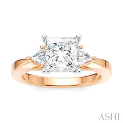 1/4 Ctw Princess Shape Trillion Cut & Round Cut Diamond Semi-Mount Engagement Ring in 14K Rose and White Gold