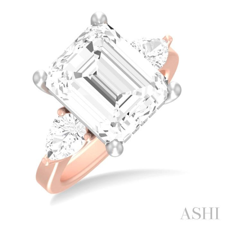 1 Ctw Tri-Mount Emerald Shape Center Pear and Round Cut Diamond Semi Mount Engagement Ring in 14K Rose and White Gold